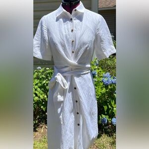 Ann Taylor white wrap around linen dress